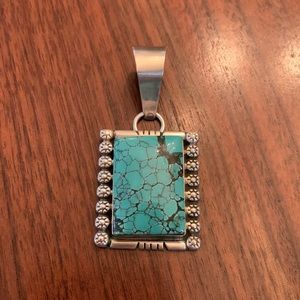 Charles Johnson Signed Native American Navajo Sterling Silver Turquoise Pendant